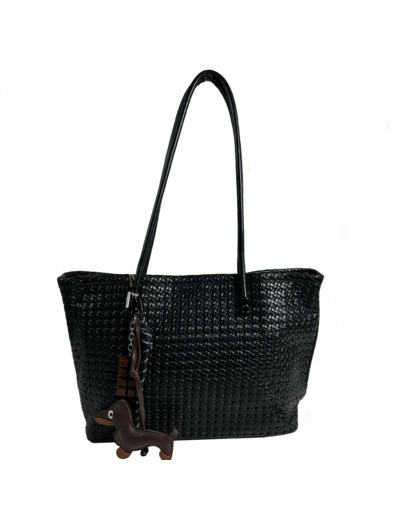 Farfouillette Sac Shopping Tressé Avec Porte-Clés Amovibles Noir
