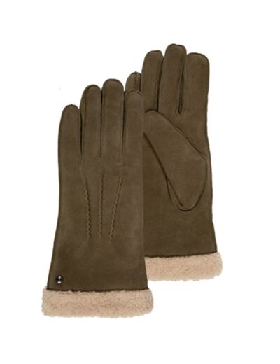 Isotoner Gants Femme Cuir velours fourrés 7 Olive