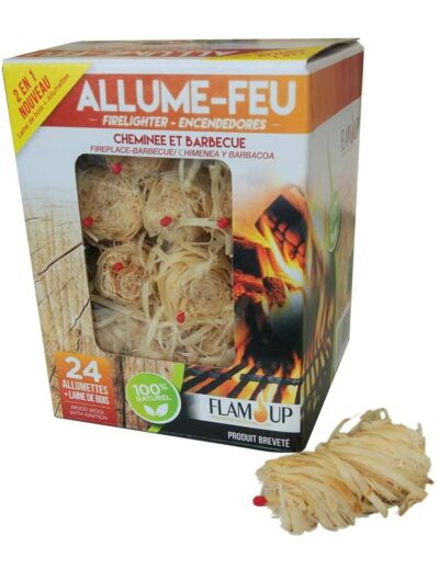 FLAM'UP Allume-Feux Laine de Bois et Allumette x 24
