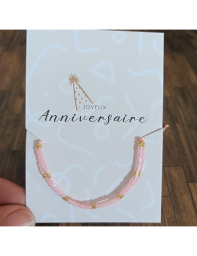 Bracelet carte "Joyeux anniversaire" Miyuki Rose/doré