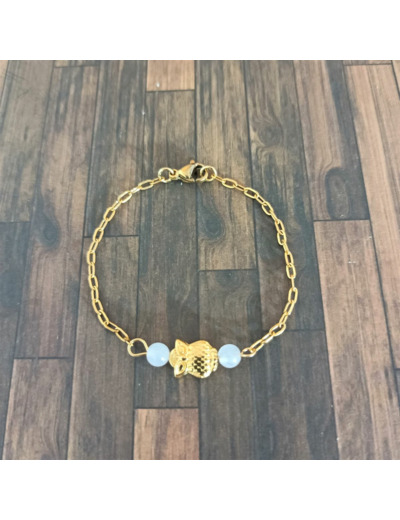 Bracelet enfant hibou/quartz rose/doré