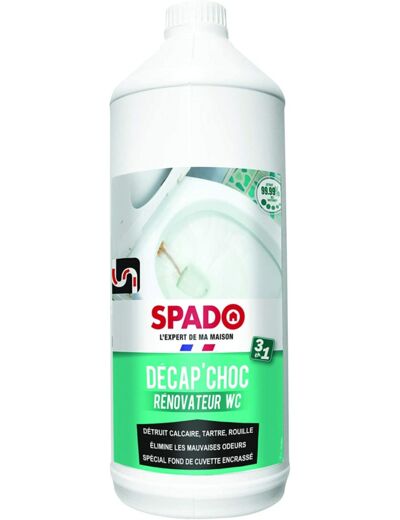 SPADO - Décapant et Rénovateur WC - Décap'Choc Spécial Fond de Cuvette Encrassé - Compatible Fosse Septique - 1L