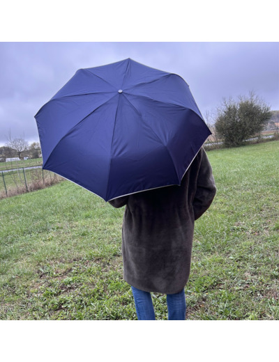 Piganiol x Noix D'arec Parapluie Pliant Pour Femme Marine / Biais Argenté