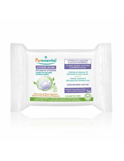 Lingettes Intimes Quotidiennes Bio x25 Hygiène Intime Peaux Sensibles Puressentiel