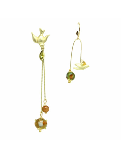 Boucles d'oreilles asymétriques oiseau et Murano – Salvia