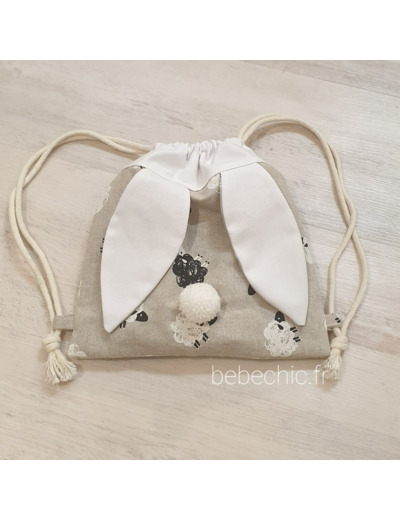 Sac à dos Pochon pour enfant, modèle mouton noir et blanc