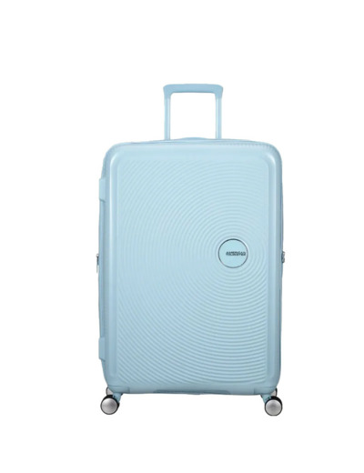 American Tourister Sound Box Spinner 77 cm Valise Trolley 4 Roues Pastel Blue