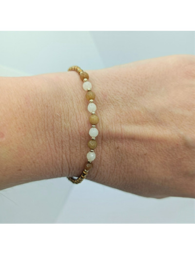 Bracelet jade beige/blanc doré