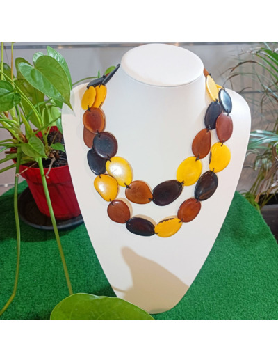 Collier long Shana noir-marron-jaune en ivoire végétal