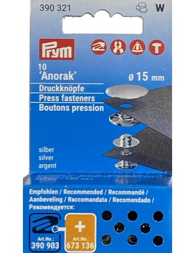 Boutons pression Anorak argent 15 mm Prym