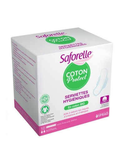 Serviettes hygiéniques jour avec ailettes coton bio x10 Saforelle